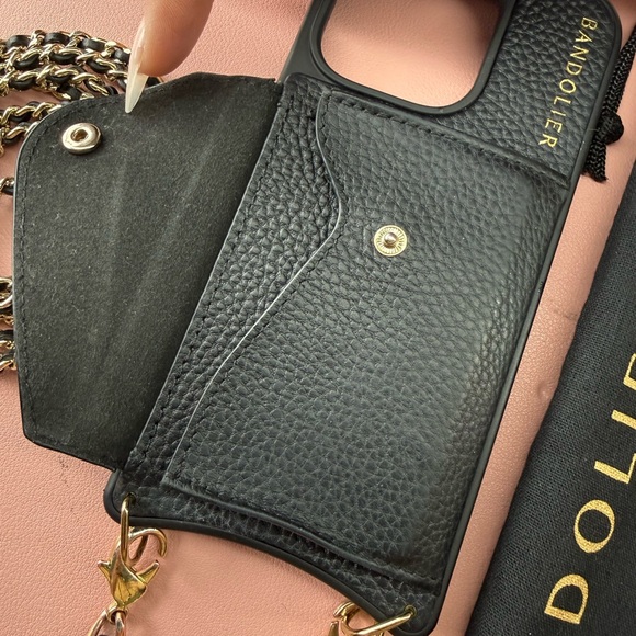 Bandolier Black Leather Phone/Wallet Case with Gold Chain - IPhone 16 Pro - Picture 5 of 8